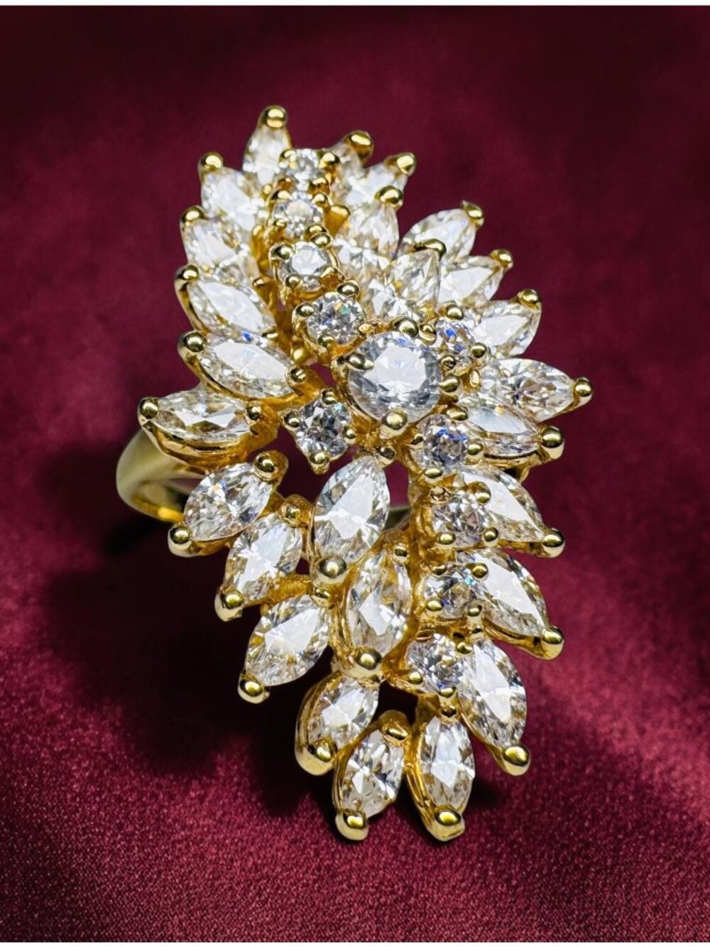 14K Gold Spray Ring size 8.5 Retro ca1970 Marquise Cluster Cocktail Ring 10.5g